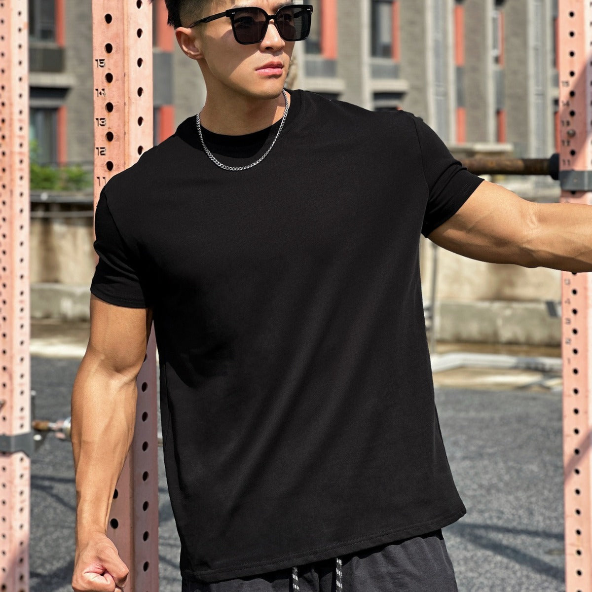 Sports musculaires Coton libre Fitness manches courtes Hommes