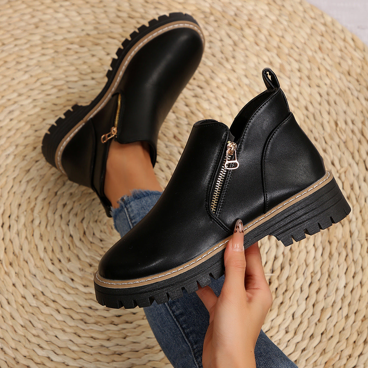 Automne et hiver Bottes de talon haute ronde Chaussures pour femmes