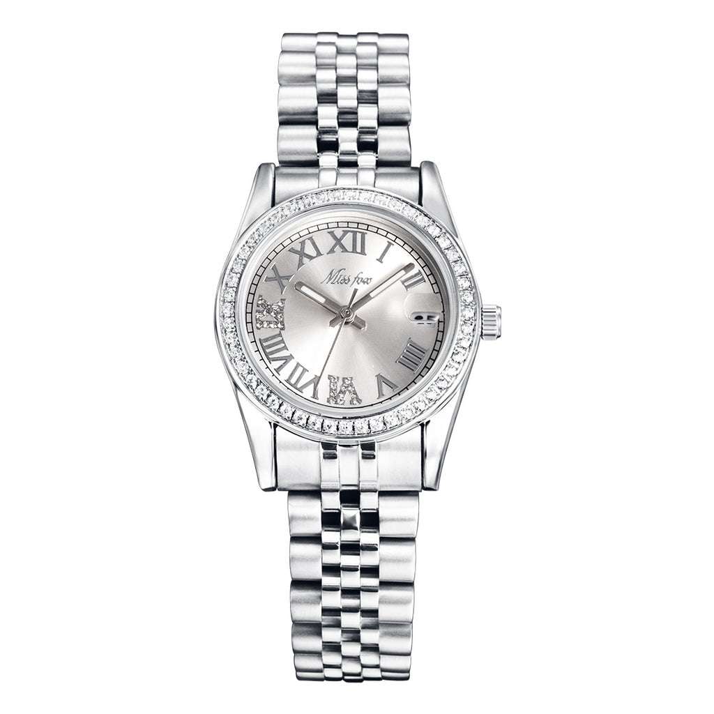 Femmes Élégante Minimaliste Élégante montre en acier inoxydable lumineux avec des Accents Diamant