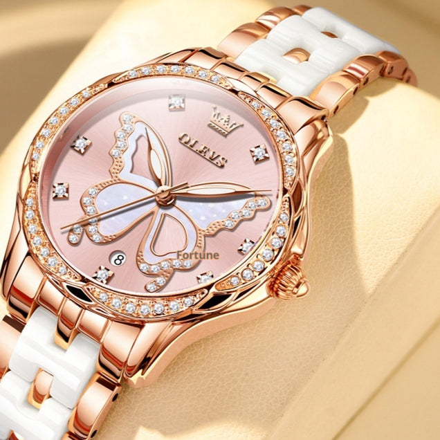 Montre Quartz en céramique résistante à l'eau lumineuse pour femmes
