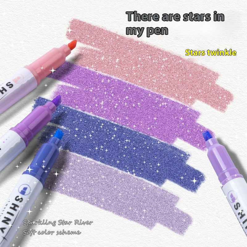 Stylo fluorescent Glitter Star River Compte à la main Belle attaque Classe clé Notes Mark C