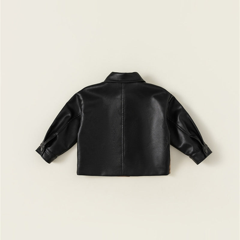 Veste en cuir de garçon épaissie pour bébé automne et hiver