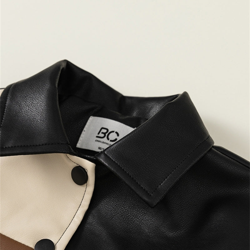 Veste en cuir de garçon épaissie pour bébé automne et hiver