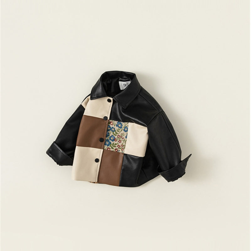 Veste en cuir de garçon épaissie pour bébé automne et hiver