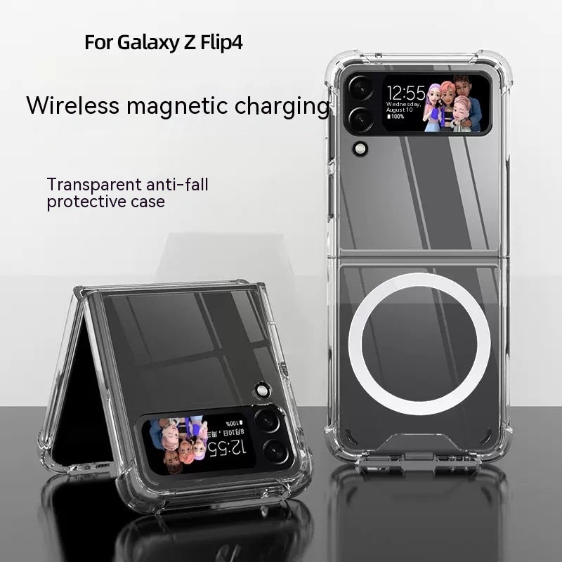 Zflip5 Four-corner résistant à la chute boîtier de téléphone magnétique transparent
