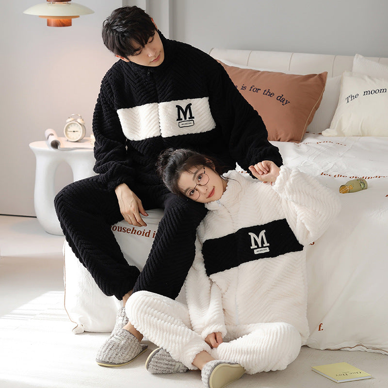 Couple Flannel Pyjamas hommes automne et hiver épais garder chaud zipper Cardigan mignon Co