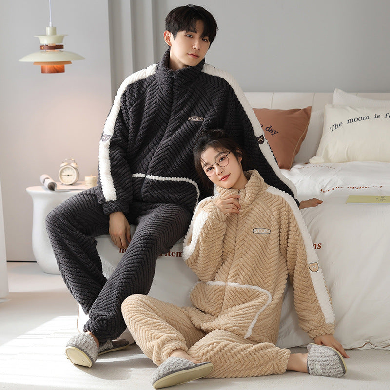 Couple Flannel Pyjamas hommes automne et hiver épais garder chaud zipper Cardigan mignon Co