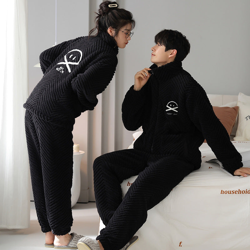 Couple Flannel Pyjamas hommes automne et hiver épais garder chaud zipper Cardigan mignon Co