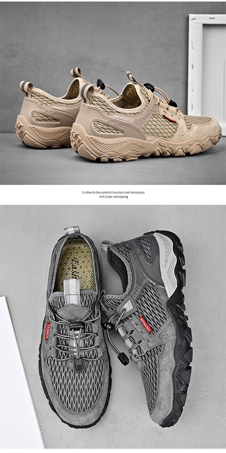 Hommes en cuir d'été respirant Sports de plein air Casual Chaussures Non-dérapant Mesh doux-solé Surfa