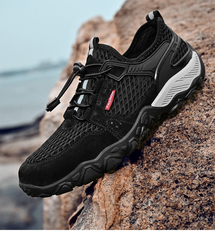 Hommes en cuir d'été respirant Sports de plein air Casual Chaussures Non-dérapant Mesh doux-solé Surfa