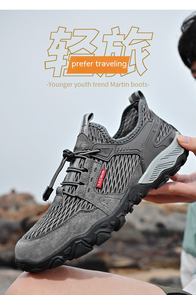 Hommes en cuir d'été respirant Sports de plein air Casual Chaussures Non-dérapant Mesh doux-solé Surfa
