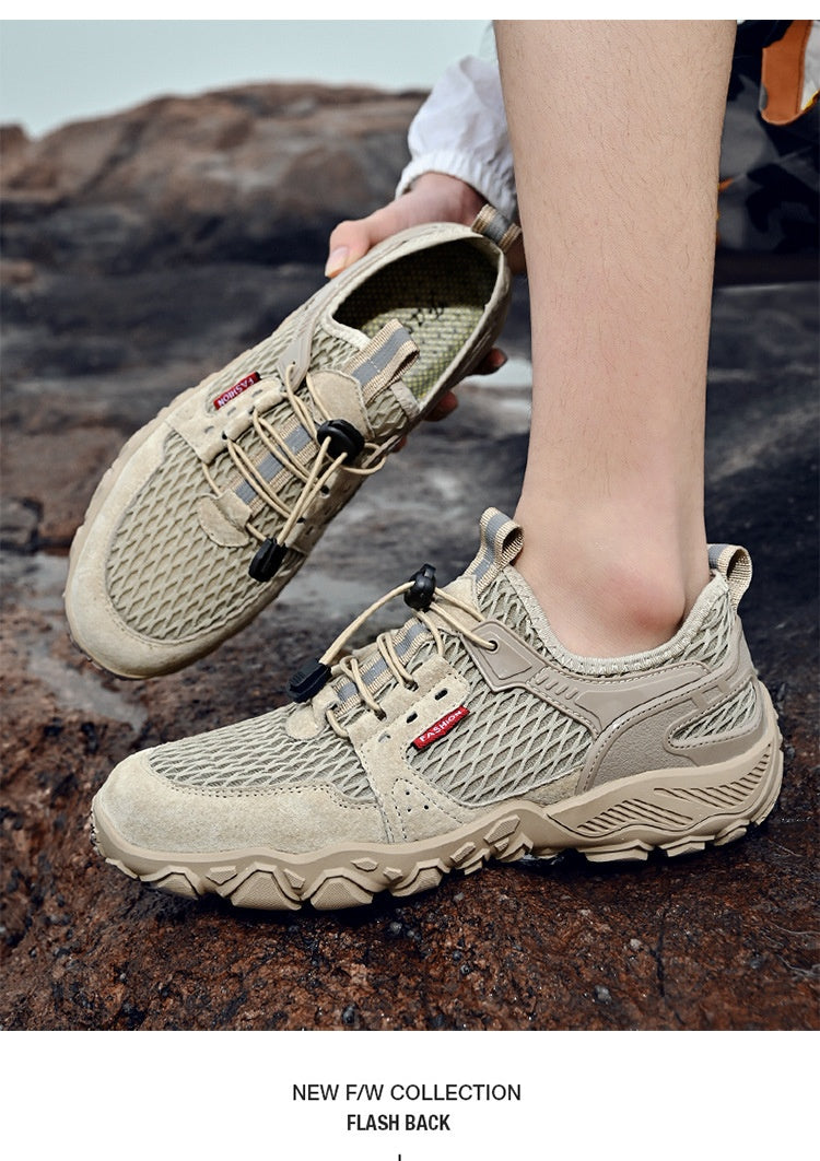 Hommes en cuir d'été respirant Sports de plein air Casual Chaussures Non-dérapant Mesh doux-solé Surfa