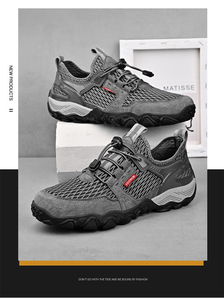 Hommes en cuir d'été respirant Sports de plein air Casual Chaussures Non-dérapant Mesh doux-solé Surfa