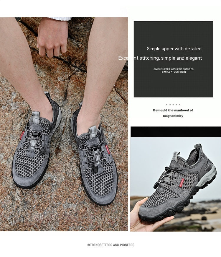 Hommes en cuir d'été respirant Sports de plein air Casual Chaussures Non-dérapant Mesh doux-solé Surfa