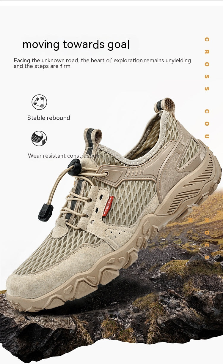 Hommes en cuir d'été respirant Sports de plein air Casual Chaussures Non-dérapant Mesh doux-solé Surfa