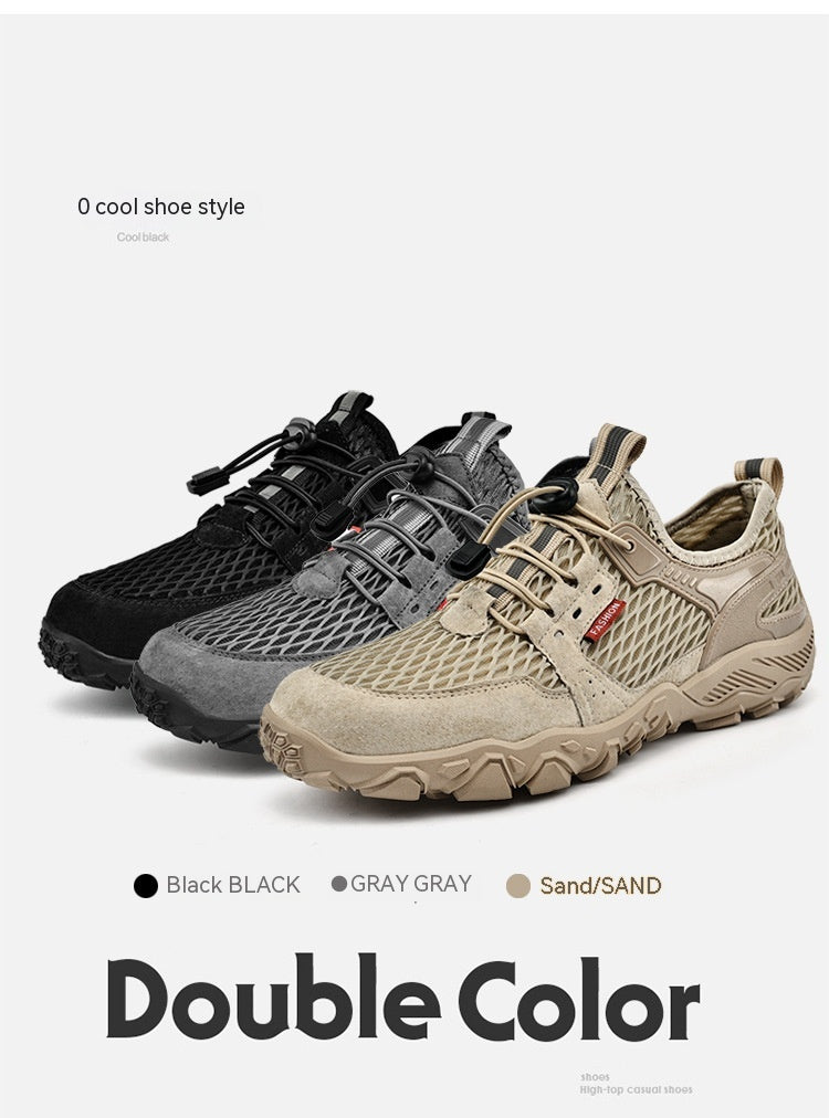 Hommes en cuir d'été respirant Sports de plein air Casual Chaussures Non-dérapant Mesh doux-solé Surfa