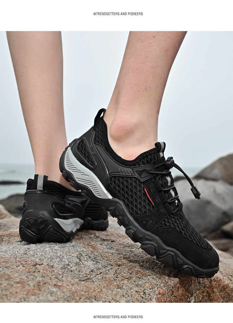 Hommes en cuir d'été respirant Sports de plein air Casual Chaussures Non-dérapant Mesh doux-solé Surfa