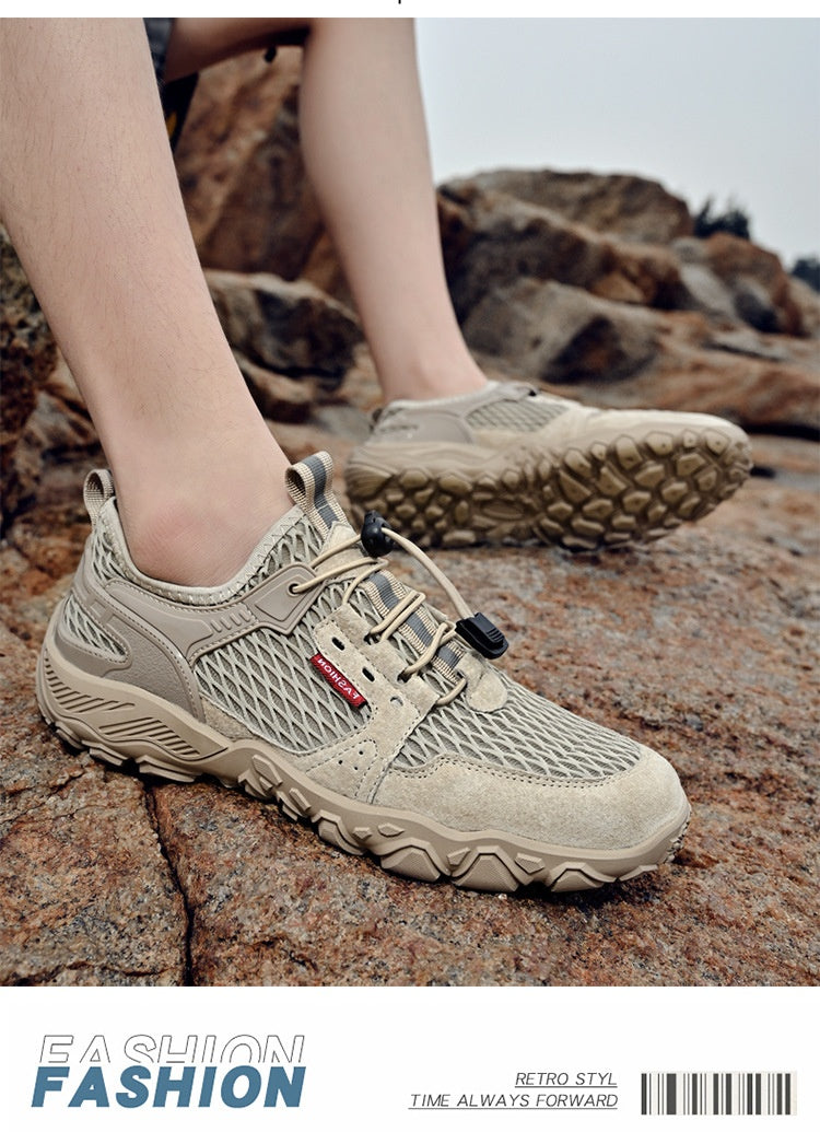 Hommes en cuir d'été respirant Sports de plein air Casual Chaussures Non-dérapant Mesh doux-solé Surfa