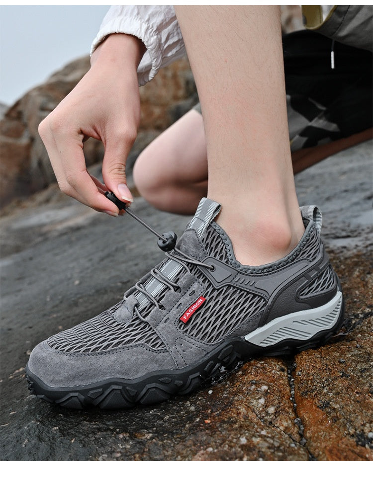 Hommes en cuir d'été respirant Sports de plein air Casual Chaussures Non-dérapant Mesh doux-solé Surfa