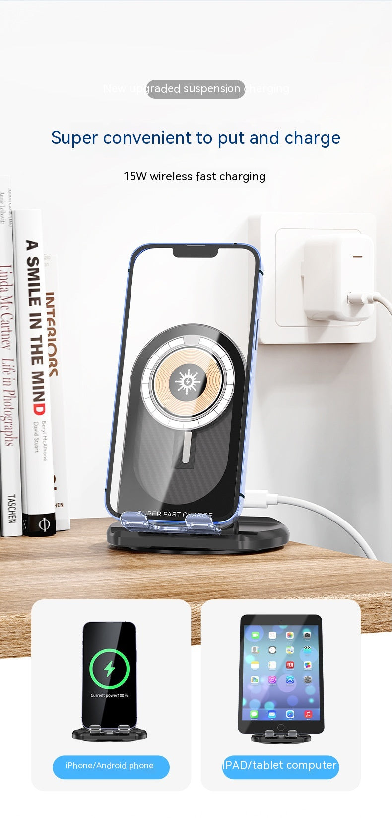 Magsafe Chargeur magnétique sans fil 2-en-1 15W charge rapide Support de fixation