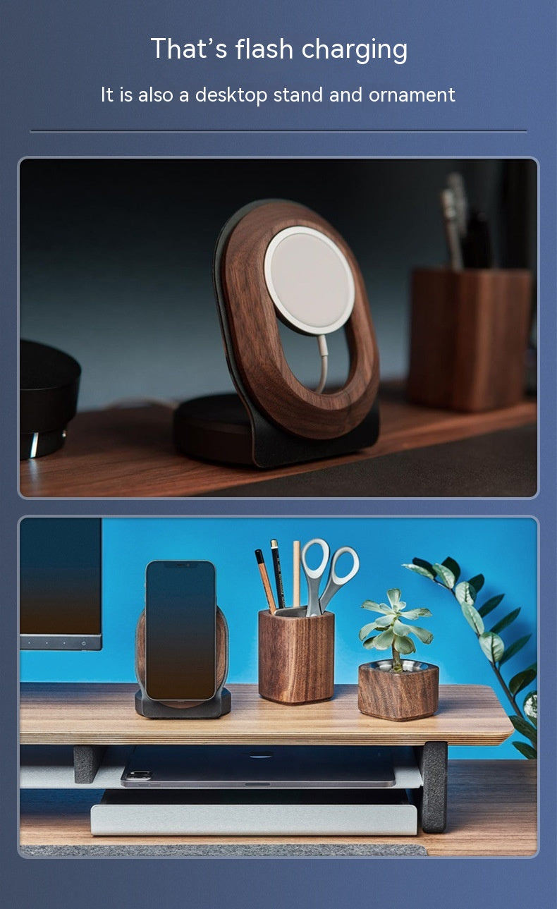 Noyer Magsafe Support de charge magnétique sans fil Téléphone mobile Base en bois massif