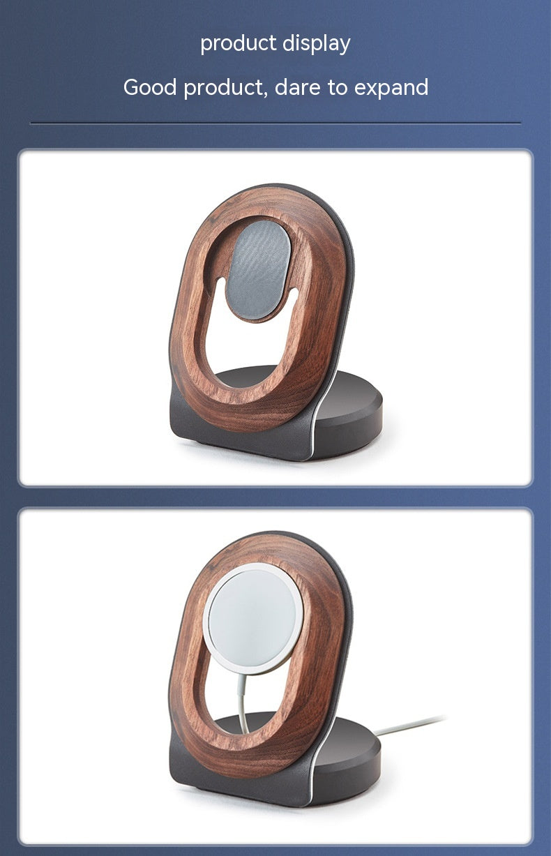 Noyer Magsafe Support de charge magnétique sans fil Téléphone mobile Base en bois massif
