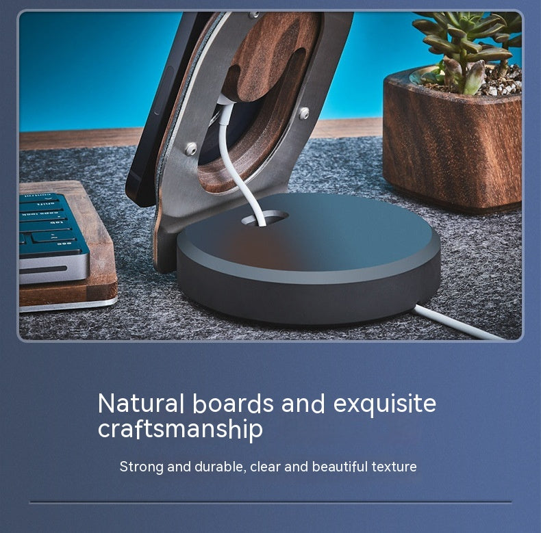 Noyer Magsafe Support de charge magnétique sans fil Téléphone mobile Base en bois massif