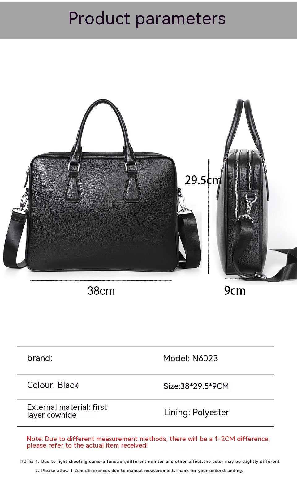 Sac à main Sac à main en cuir pour homme Cowhide horizontale Grande capacité