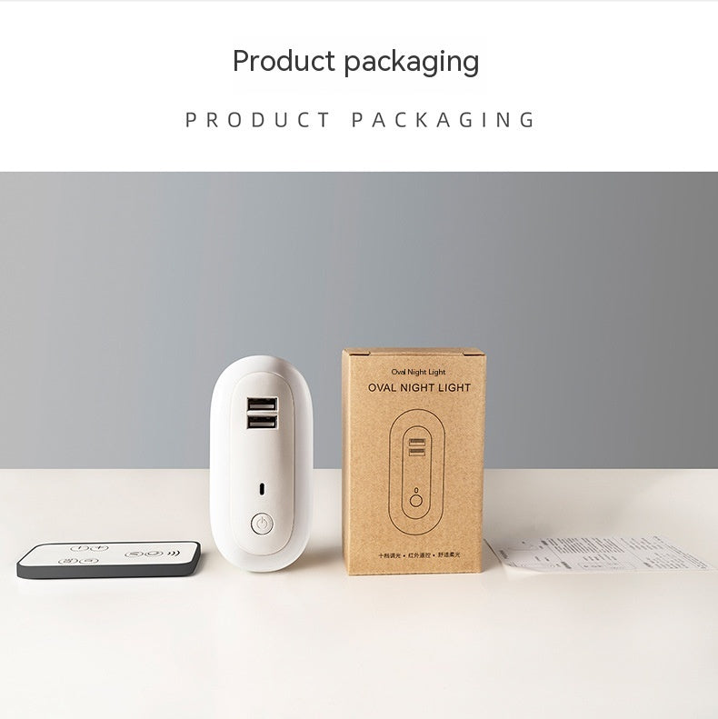 Lampe de nuit Ovale avec double port de recharge à distance de contrôle USB