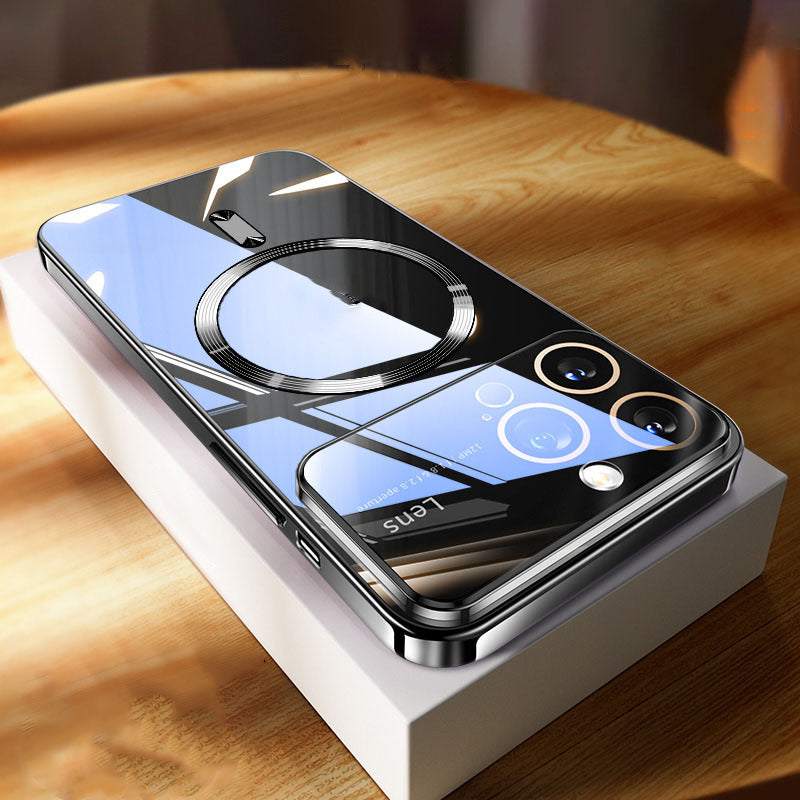 Coque de téléphone Magnetic Transparent Plating Grande fenêtre Silicone Protection Couverture