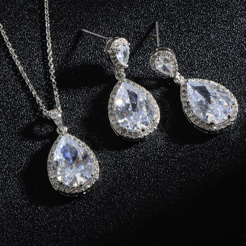 Bright Big Zircon gouttes d'eau Collier Eardrops costume mariée bijoux de mariage simple grâce