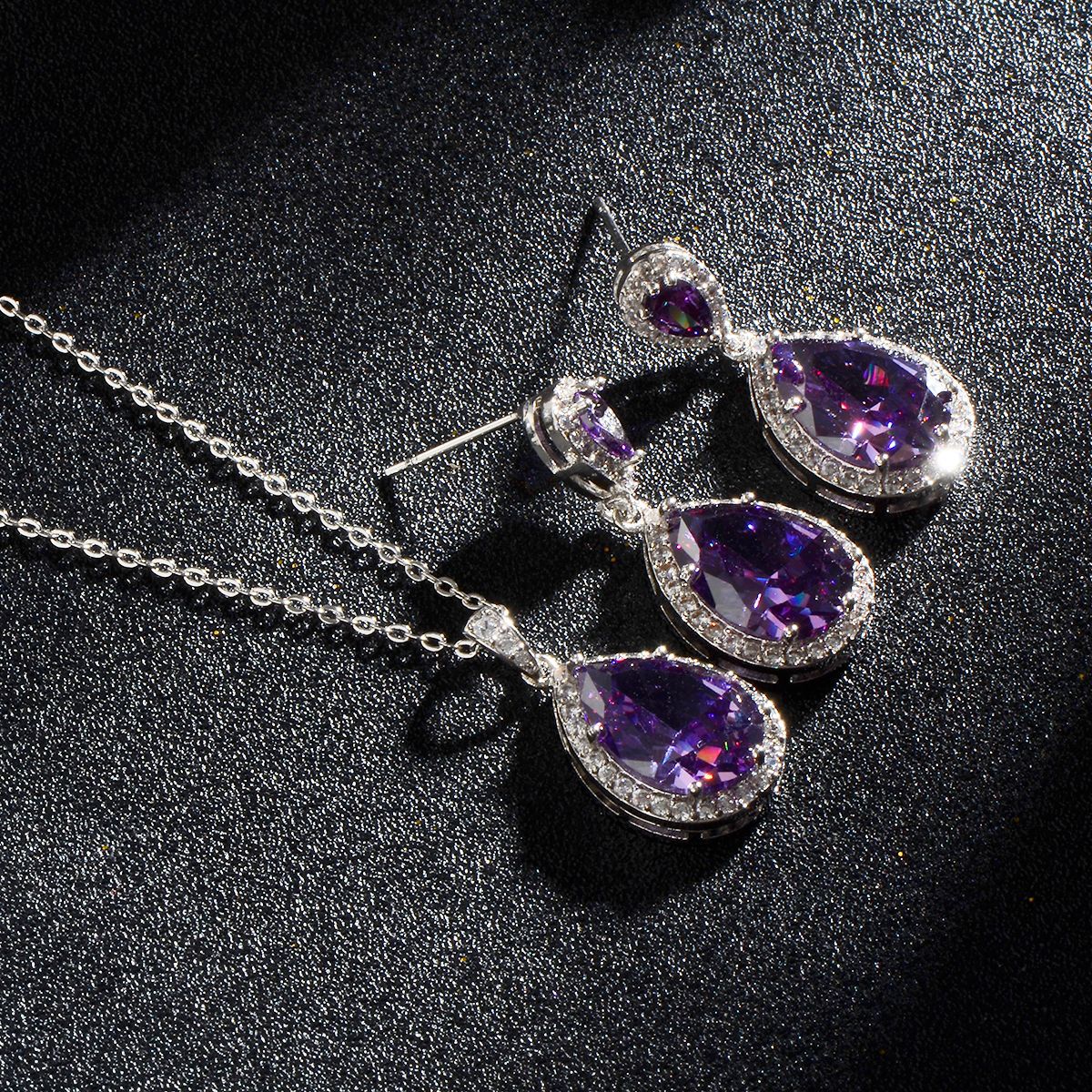 Bright Big Zircon gouttes d'eau Collier Eardrops costume mariée bijoux de mariage simple grâce
