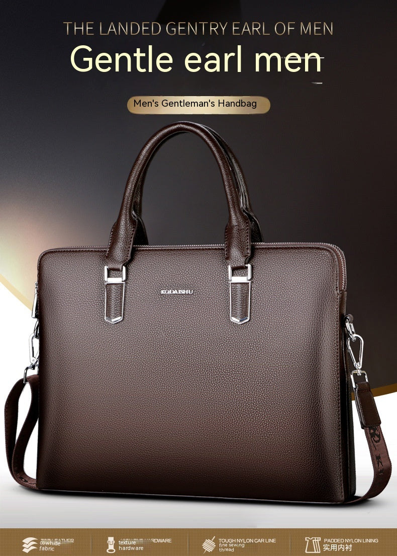 Sac à main pour hommes Double Tir Grande capacité Business Computer Bag Tactile en cuir authentique F
