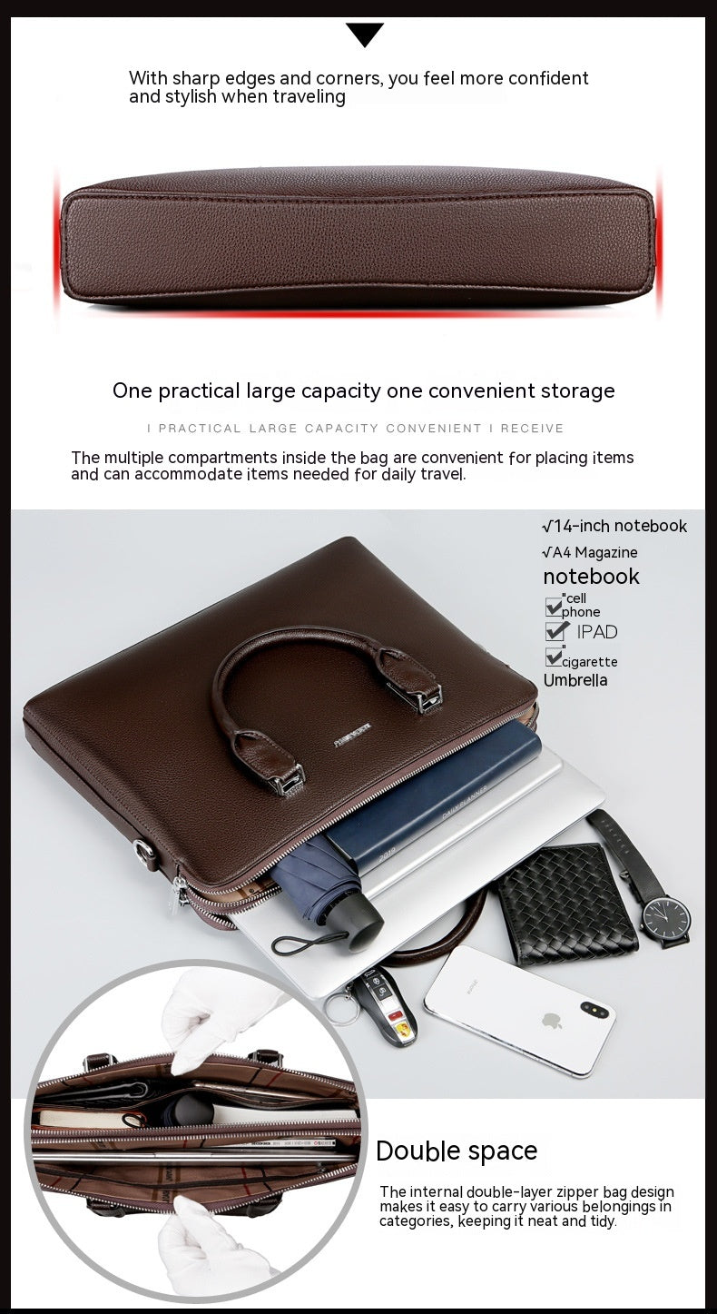 Sac à main pour hommes Double Tir Grande capacité Business Computer Bag Tactile en cuir authentique F