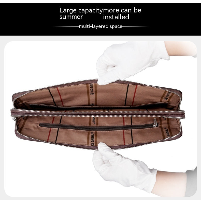 Sac à main pour hommes Double Tir Grande capacité Business Computer Bag Tactile en cuir authentique F