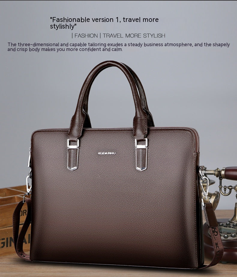 Sac à main pour hommes Double Tir Grande capacité Business Computer Bag Tactile en cuir authentique F