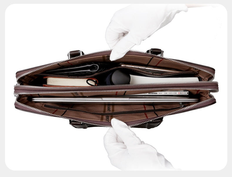 Sac à main pour hommes Double Tir Grande capacité Business Computer Bag Tactile en cuir authentique F