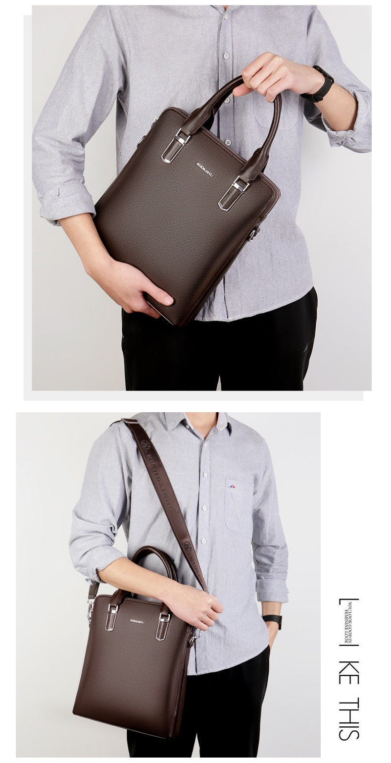 Sac à main pour hommes Double Tir Grande capacité Business Computer Bag Tactile en cuir authentique F