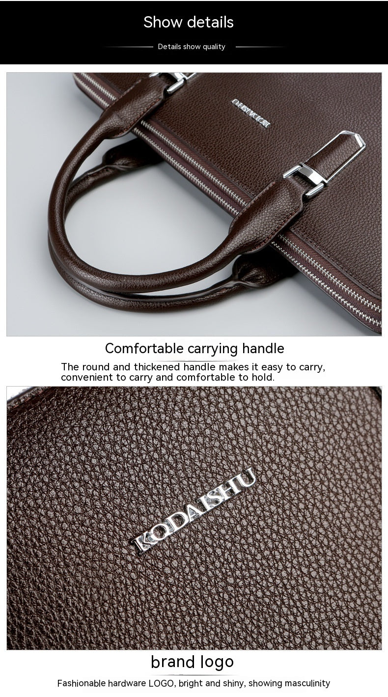 Sac à main pour hommes Double Tir Grande capacité Business Computer Bag Tactile en cuir authentique F