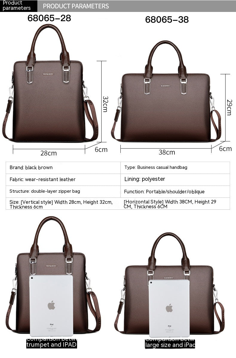 Sac à main pour hommes Double Tir Grande capacité Business Computer Bag Tactile en cuir authentique F