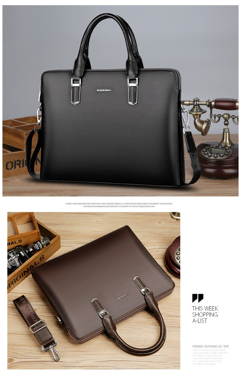 Sac à main pour hommes Double Tir Grande capacité Business Computer Bag Tactile en cuir authentique F