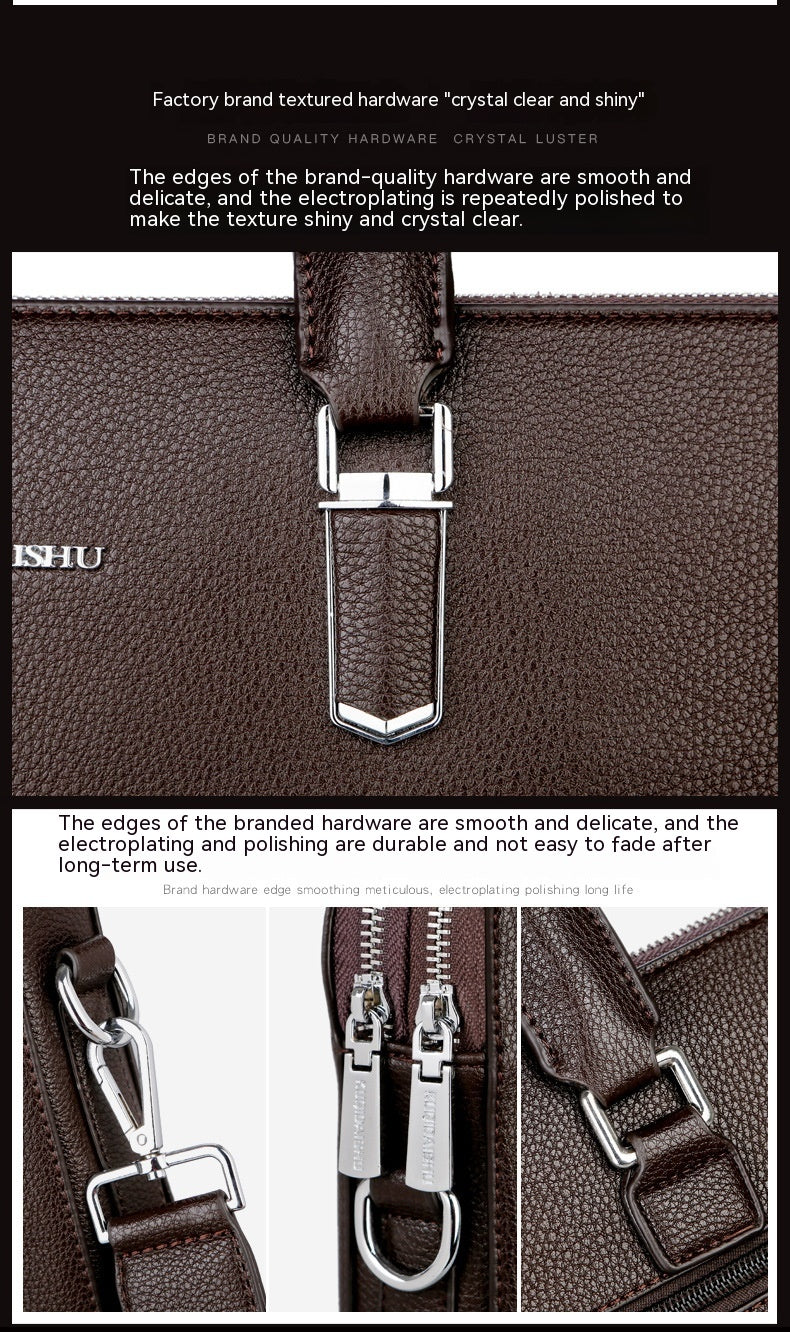 Sac à main pour hommes Double Tir Grande capacité Business Computer Bag Tactile en cuir authentique F