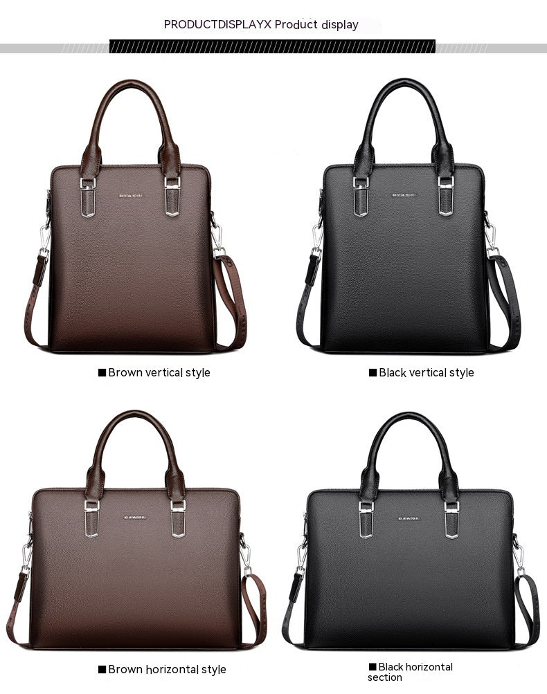 Sac à main pour hommes Double Tir Grande capacité Business Computer Bag Tactile en cuir authentique F