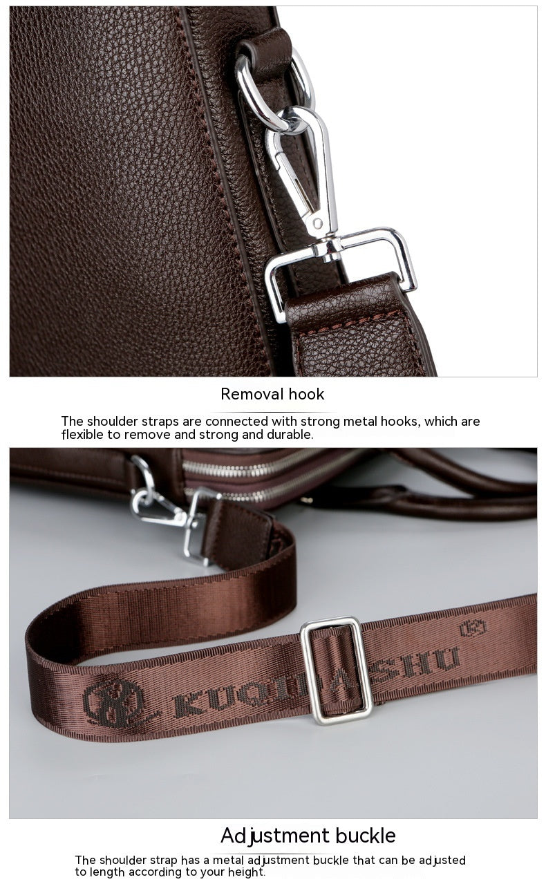 Sac à main pour hommes Double Tir Grande capacité Business Computer Bag Tactile en cuir authentique F