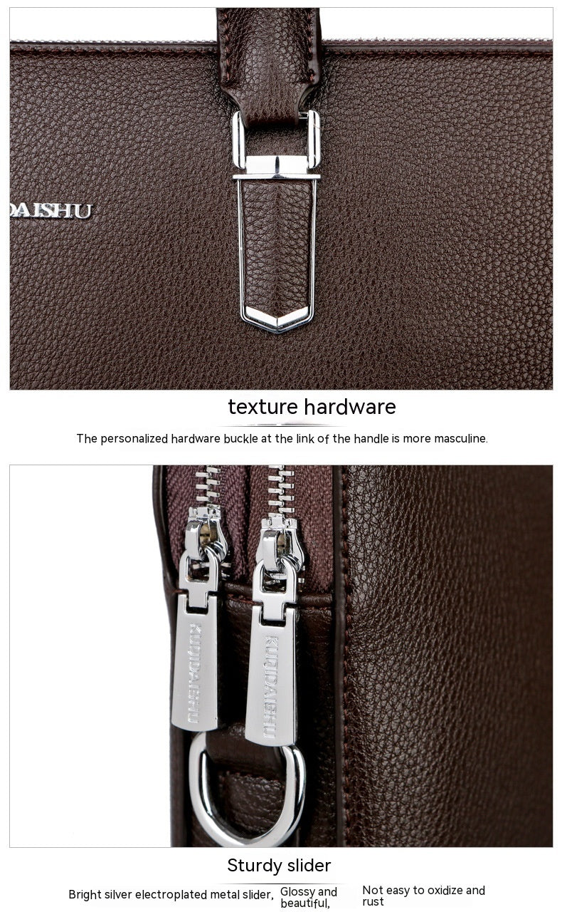 Sac à main pour hommes Double Tir Grande capacité Business Computer Bag Tactile en cuir authentique F