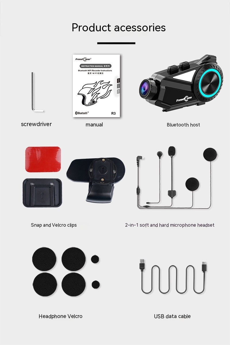 Casque de moto Intercom Bluetooth Headset Driving Recorder R3