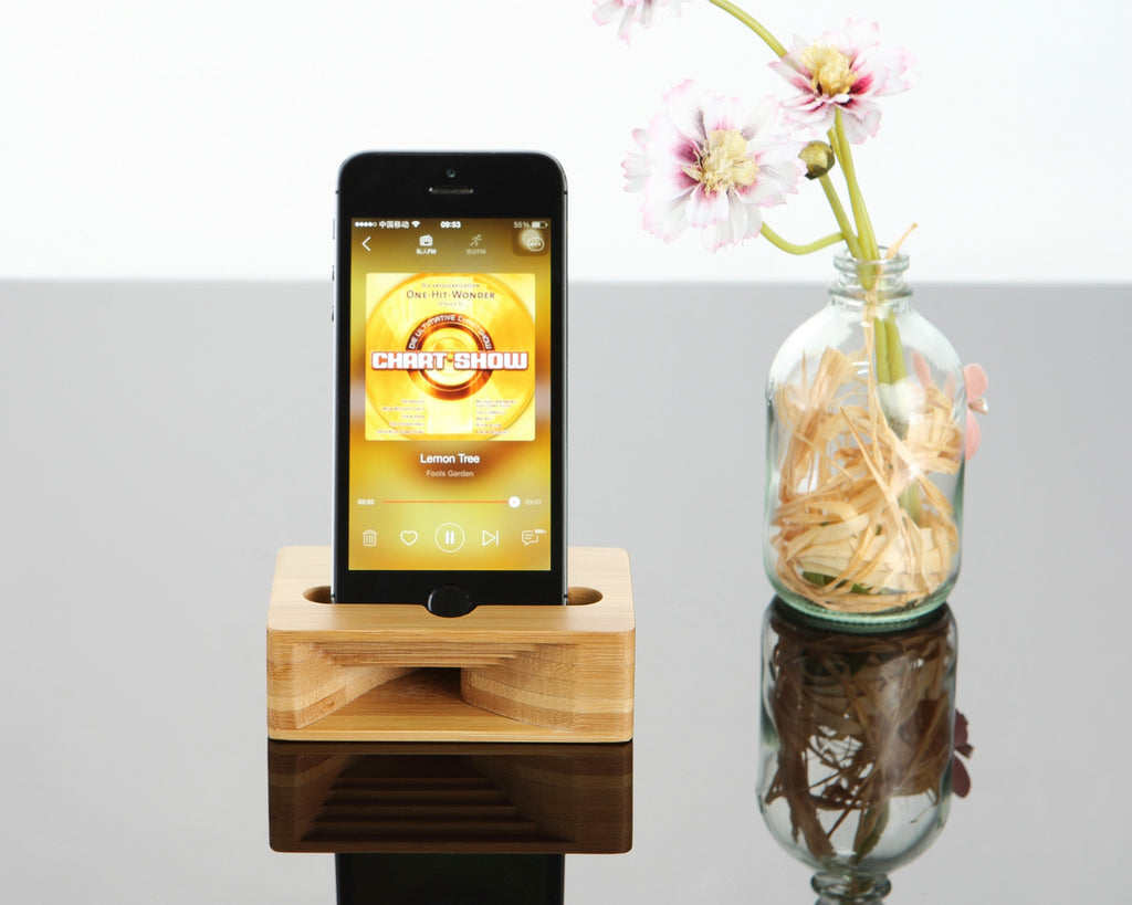 Amplifieur de son de téléphone mobile Support de bureau en bois Lazy