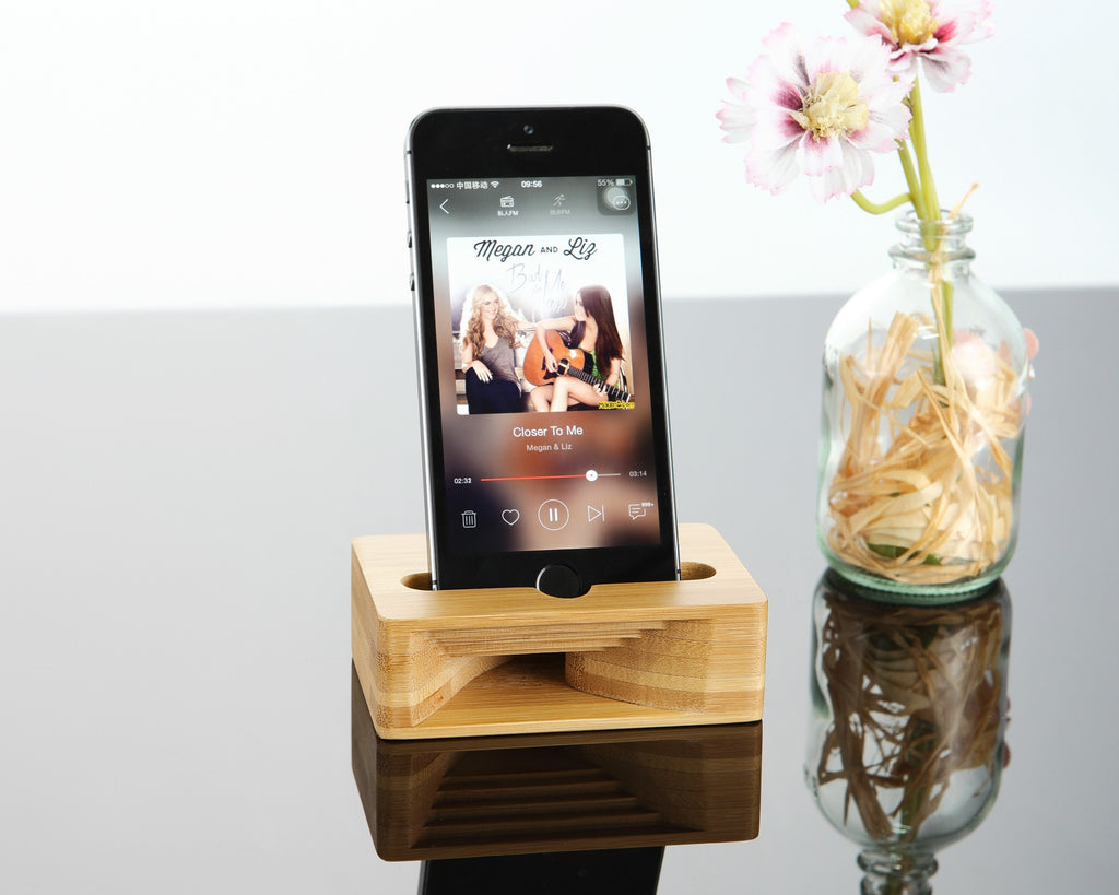 Amplifieur de son de téléphone mobile Support de bureau en bois Lazy