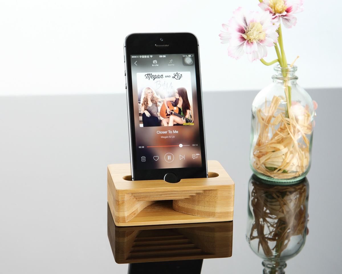 Amplifieur de son de téléphone mobile Support de bureau en bois Lazy