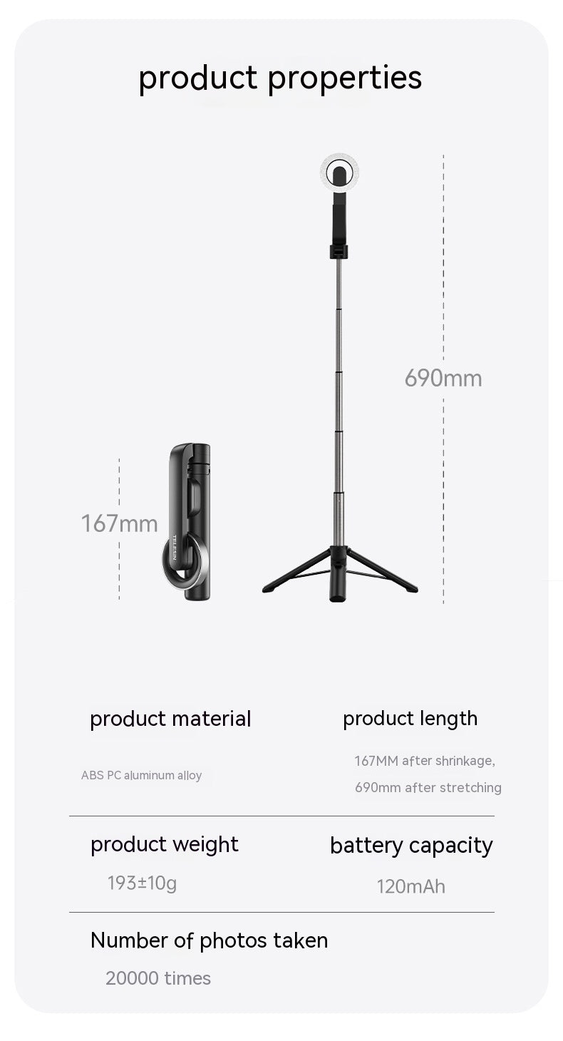 Magnetic Mobile Phone Mini Selfie Stick Bluetooth Télécommande Alliage d'aluminium